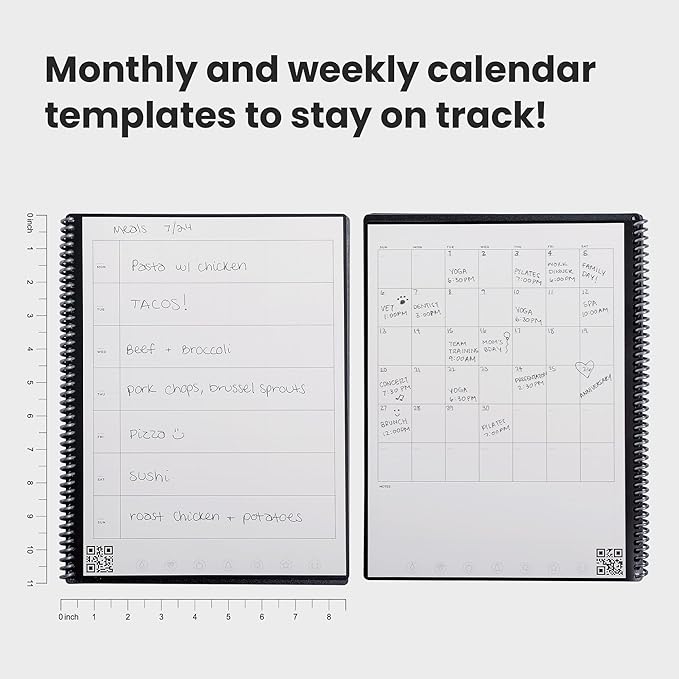 Rocketbook Fusion Reusable Undated Productivity Planner, Letter Size 8.5x11, Orange - Goals, Monthly and Weekly Calendar, Daily To-do List, Lined and Dotted Notes Pages