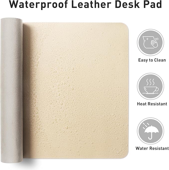 Aothia Leather Desk Pad Protector, Office Mat, Large Mouse Pad, Non-Slip PU Leather Blotter, Laptop Desk Pad, Waterproof Writing Pad for Office and Home (Beige, 31.5" x 15.7")