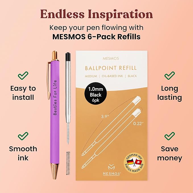 MESMOS 3pc Fancy Pen Set for Women, Best Friend Christmas Gifts for Women, Best Friend Birthday Gifts for Women, Friendship Gifts for Women Friends, Long Distance Gifts for Best Friends Female