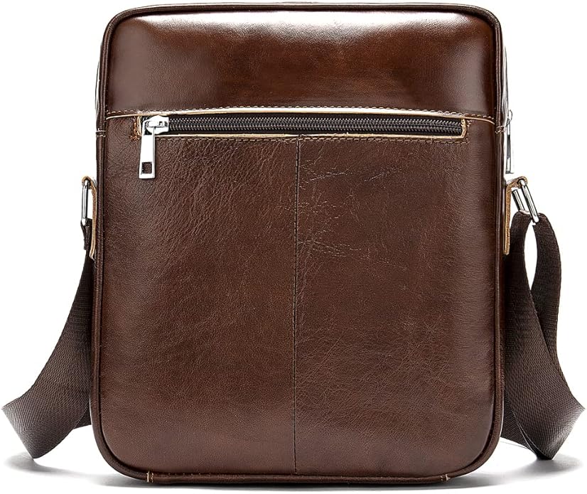 Hebetag Small Leather Sling Shoulder Bag Messenger Pack for Men Women Outdoor Travel Business