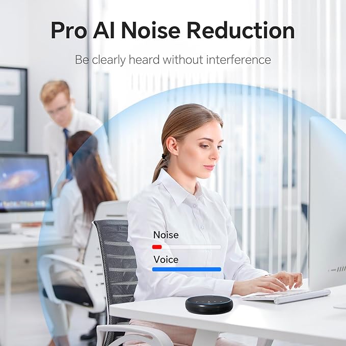 Bluetooth Speakerphone with 360° & 5 Meters (16 Feet) Voice Pickup for Work & Leisure, Pro AI Noise Reduction, High-Efficiency Full-Range Speaker, 12 Hours Battery Life