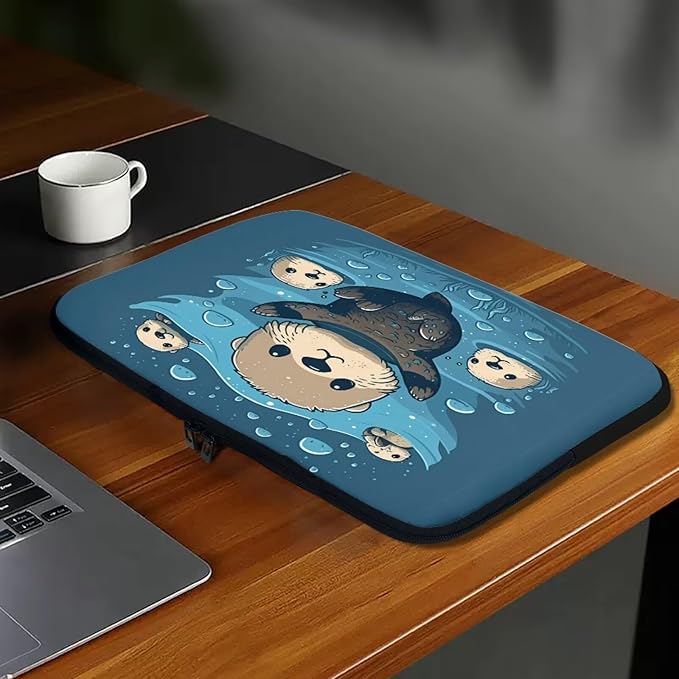 Sea Otter Computer Sleeve for Women 12 inch Laptop Sleeve Durable Lap Top Case with Multiple Uses Tablet Bag Teen Girls Laptop Carrying Case Briefcase Navy Blue