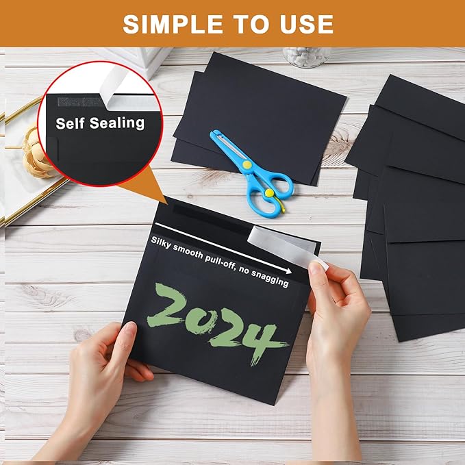 100 Packs Black Blank Greeting Cards and Envelopes 5 x 7 Heavyweight Single Panel Cardstock and A7 Envelopes Self Seal for DIY Wedding Invitations, Party, Thankgiving Cards, Baby Shower