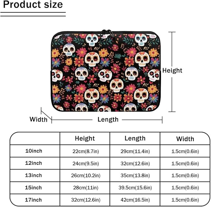 Skull Printed Computer Carrying Cover with Floral Print Laptop Case Bag Easy to Carry Computer Bag, 13 Inch Lightweight Laptop Briefcase Messenger Bag for Women
