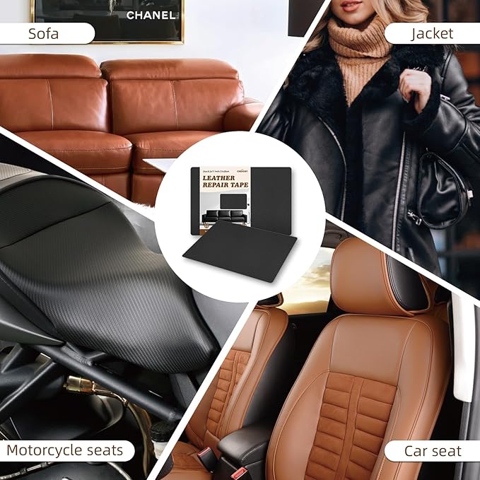 CHEIGHY 2pcs Leather Repair Kit Self Adhesive Leather Repair Patch for Furniture 8.2X11 inch Vinyl Repair Kit for Couches Car Seats Sofa Office Chair Belt Jackets (Black)