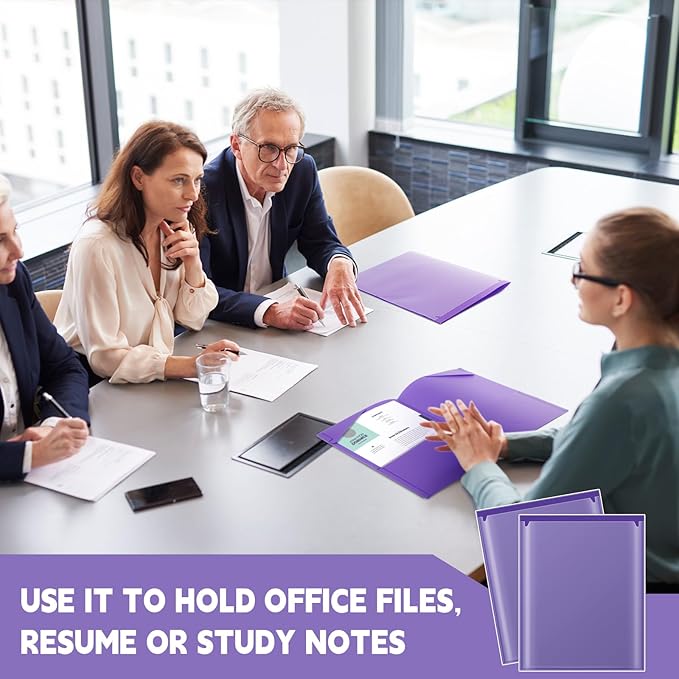 Henoyso 36 Pcs Plastic Folders with Clear Front Pockets Heavy Duty File Folders with 2 Pockets and Card Slot for Student Communication School Office Presentation Report (Purple)