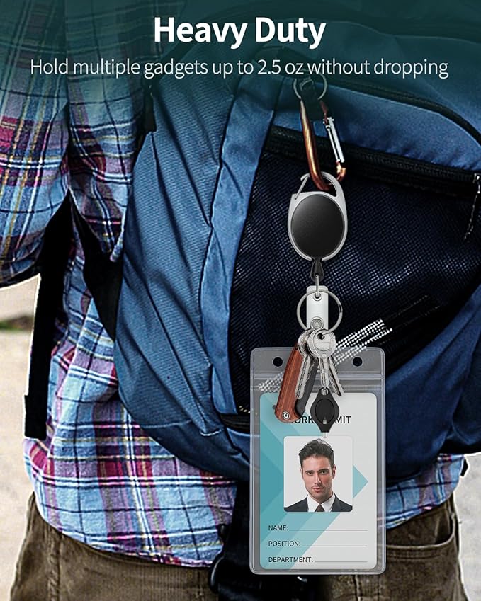 Uniclife 2 Pack Retractable Badge Reel for Badge Holder Heavy Duty Retractable Keychain Strong ABS Casing with Stainless Steel Spring Coil 24 Inch Nylon Rope Carabiner Clip and Key Ring