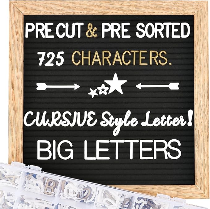 Changeable Felt Letter Board with Letters, Pre Cut & Sorted 725 Letters, First Day of School Board, 10x10 Inch Message Board, Classroom Decor Farmhouse Wall Decor Sign Board