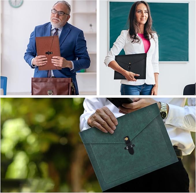 Black Leather File Folder Letter Size, File Organizer, Important Document Folders with Pockets, Document Organizer, Laptop Sleeve Notebook Case, Paper Storage, A4 Envelopes Filing Folder 3PCS