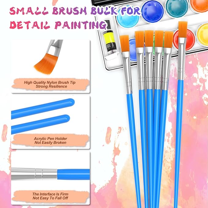 Paint Brushes Set for Acrylic Painting, 30 Pcs Art Paint Brush Flat Acrylic Painting Brush, Nylon Paint Brushes for Kids Adults Oil Watercolor Rock Painting Body Face Nail Art