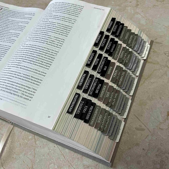 Thinkor Reposition Bible Tabs, Large Print Lanimated Stickers, Easy to Read and Apply Bible Tabs for Women and Man (Gray Green)