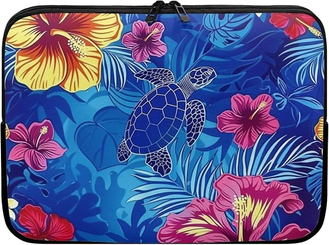 Sea Turtle Printed Laptop Briefcase for Women Men, Hibiscus Flower Printed 10 Inch Laptop Bag Messenger Bag Lightweight Laptop Case for Office Business Traveling Daily Use