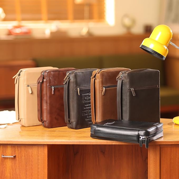 Polare Full Grain Leather Bible Cover Church Bag Bible Protective Book Holder Carrying Case Folder Organizer Portfolio with YKK Zippers, Dark Brown(Strong & Courageous)