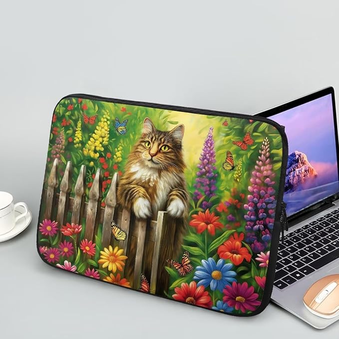 Cats Flower Printed Laptop Briefcase for Women Men, Waterproof 12 Inch Laptop Bag Messenger Bag Lightweight Laptop Case for Office Business Traveling Daily Use, Gift for Father