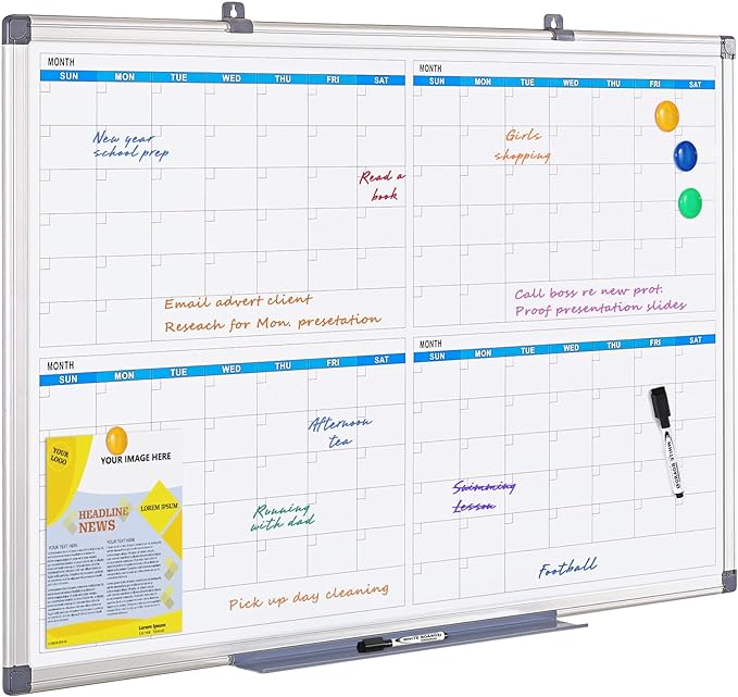 MAKELLO Large Magnetic Dry Erase Calendar Whiteboard Quarterly for Home, Bedroom, Office, Classroom, 4 Months, 36x24 in