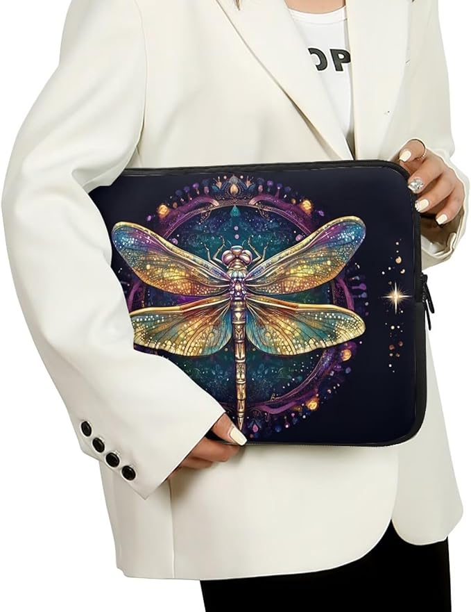 Dragonfly Printed Computer Bags for Laptops for Women, Large Capacity Computer Carrying Cover Laptop Briefcase, 13 Inch Water Resistant Laptop Case Portable Computer Case Bag