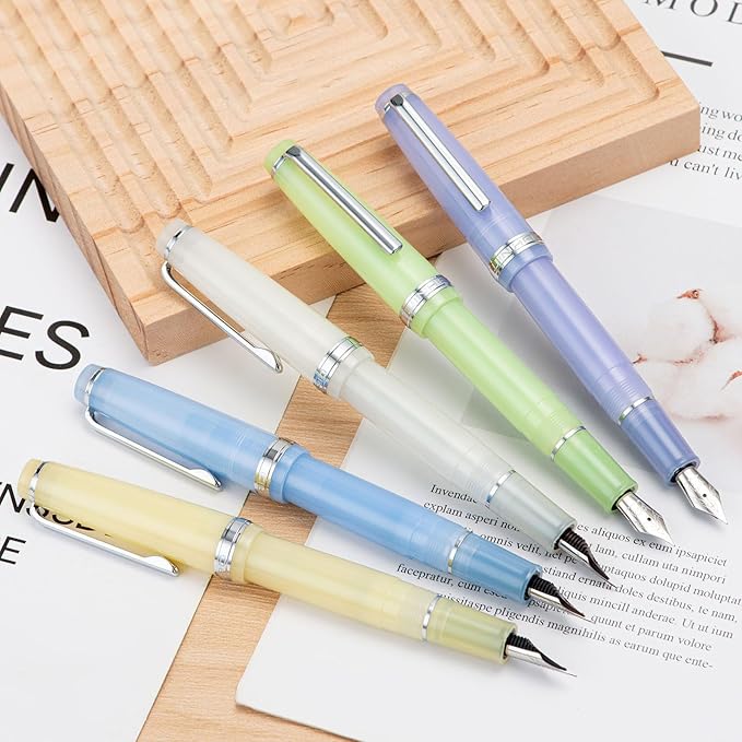 Jinhao 82 Acrylic Fountain Pen, Iridium Extra Fine Nib with Ink Converter, Transparent Ivory White Classic Design Smooth Writing Pen (Silver Trim)