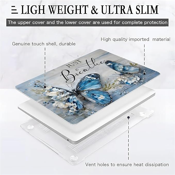 Compatible with 16.2 Inch MacBook Pro 2485/A2780, Blue Flower Butterfly Hard Plastic Shell Cover Case