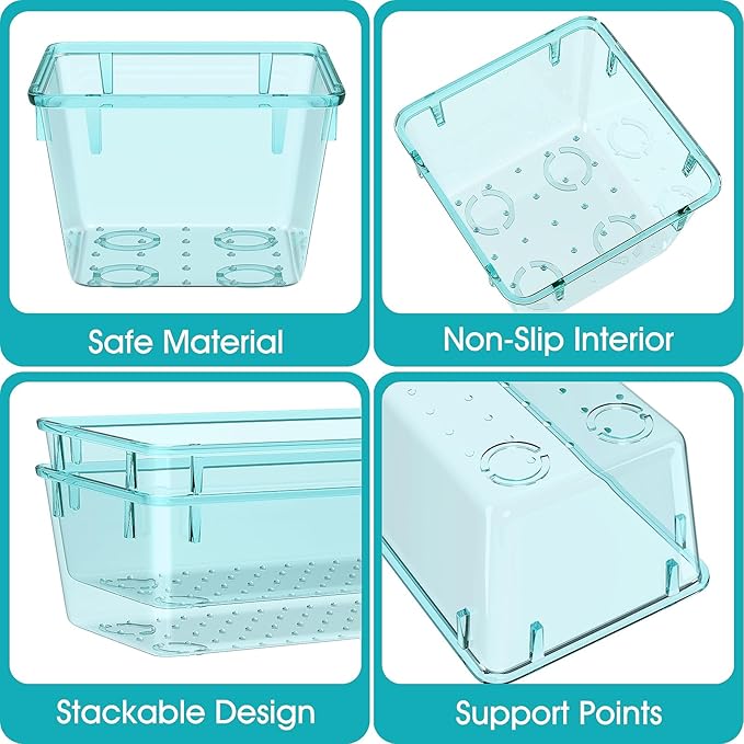33 PCS Clear Plastic Drawer Organizers Set, 4 Size Desk Drawer Organizer Trays for Makeup, Jewelry, Kitchen Utensils, Gadgets and Office Accessories, Sea Blue