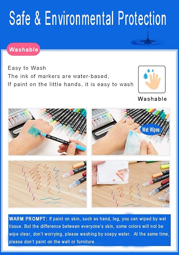 Dual Tip Markers for Kids, Washable Set, Art with Stand Portable Box, Gift For Kids (24 Colours)
