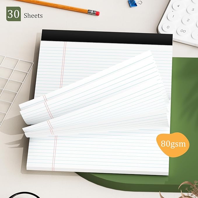 12 Pack of Legal Pads 8.5 x 11.75 College Ruled Notebook White Paper Note Pad Narrow Ruled 30 Sheets Notepads Perforated Writing Pad Clear Print 8x11 Legal Pads Pads of Paper
