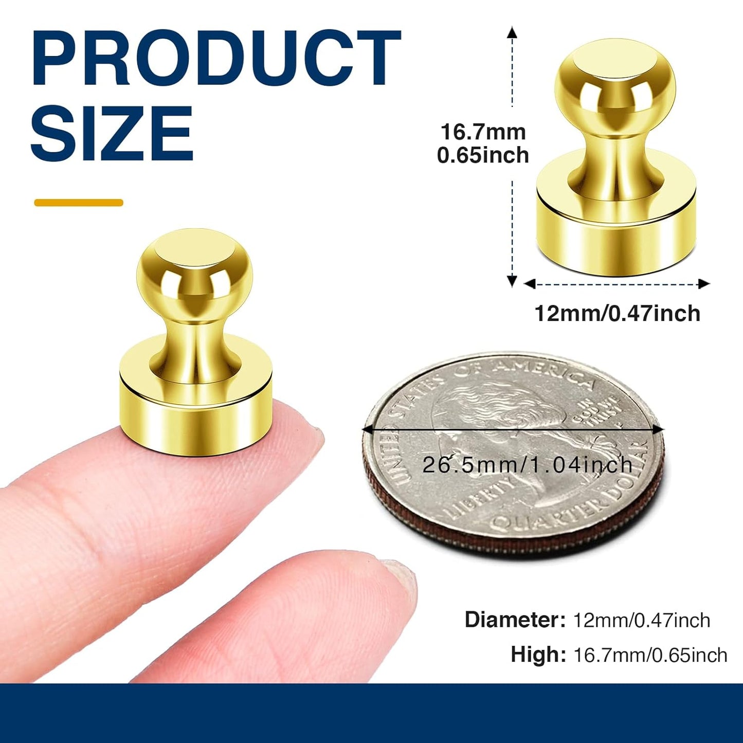 MIKEDE Fridge Magnets - 15 Pcs Gold Neodymium Push Pins for Whiteboard, Office, School & Classroom