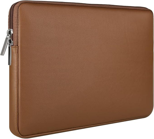 RAINYEAR 14 Inch Laptop Sleeve Soft PU Leather Case Protective Water Resistant Zipper Cover Carrying Bag Compatible with 14" Notebook Computer Chromebook, 14 MacBook Pro A2442(Brown)
