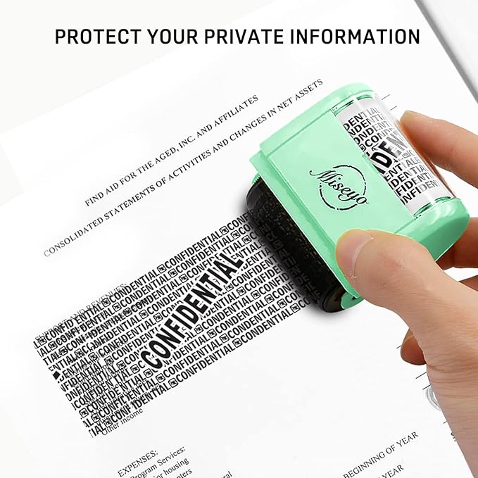 Miseyo Wide Roller Stamp Identity Theft Stamp 1.5 Inch Perfect for Privacy Protection - Mint Green