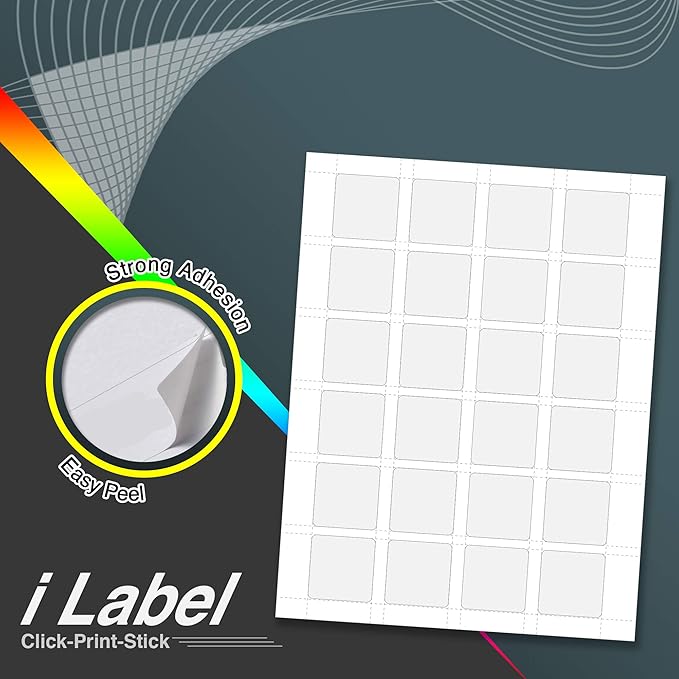 24UP 1.5" x 1.5" Square Labels for Laser & Inkjet Printers[150 Sheets,3600 Labels]