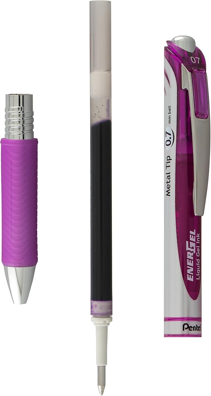 Pentel Refill Ink for EnerGel Liquid Gel Pen, (0.7mm), Metal Tip, Violet Ink, Box of 12 (LR7-V)