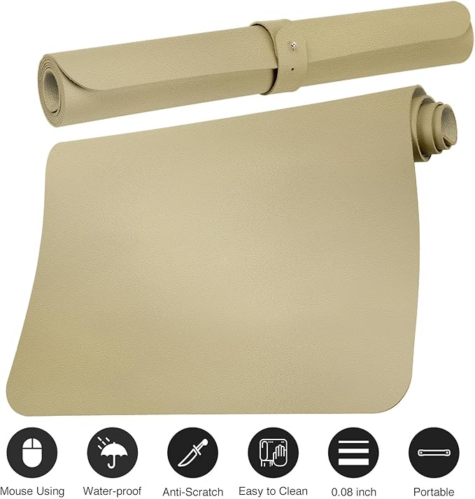 ‎Boutilon Leather Desk Pad 35"x 17" Non-Slip Mouse Pad,Office Desk Mat,Waterprooft PU Leather Desk Blotter,Desk Pad Protector,Desk Writing Pad for Home Office Decor (L-Golden,35"x 17")