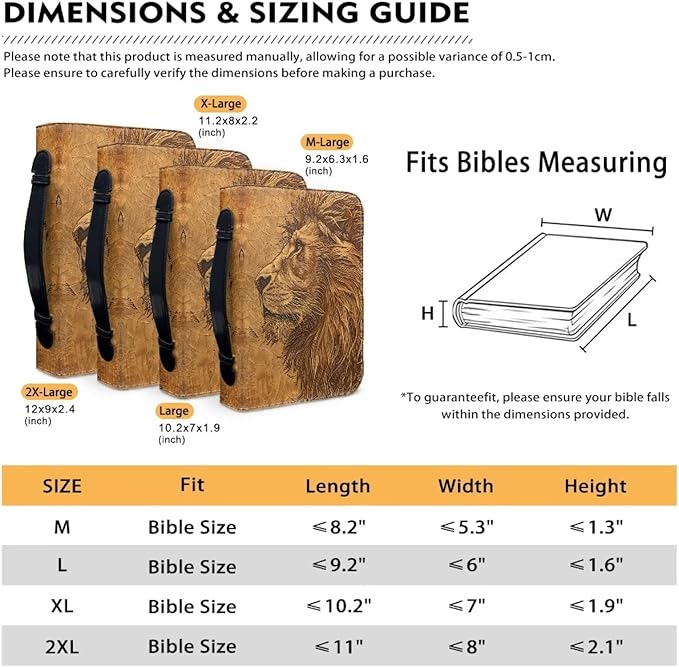 Lotusorchid Lion Print Bible Bag for Men, PU Leather Bible Cover Sturdy Bible Book Carrying Bags Christian Bible Study Accessories for Bible Study, Brown, 2XL