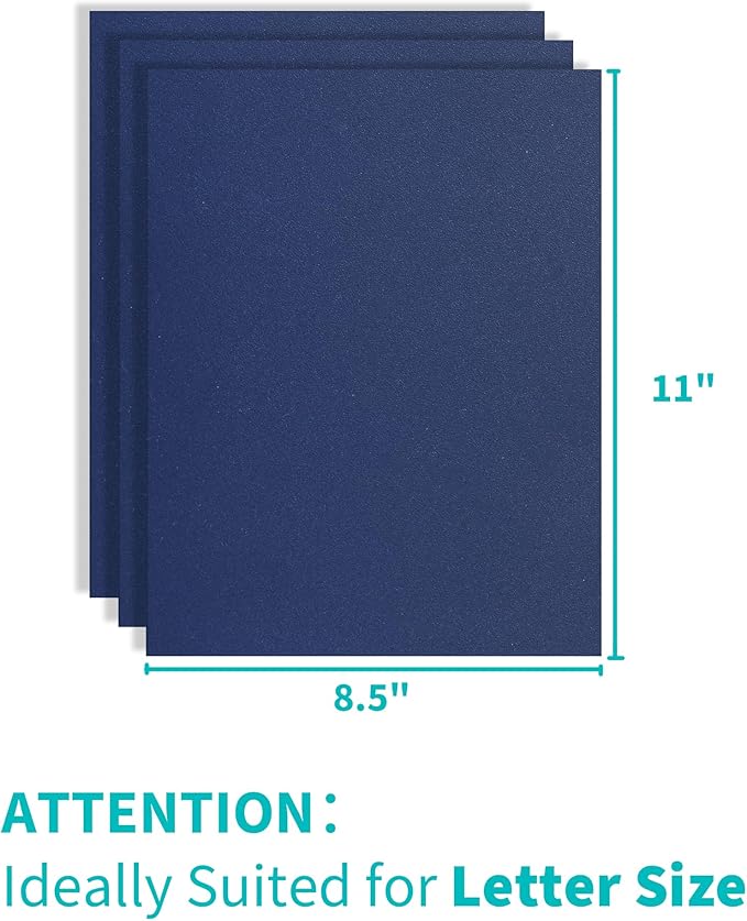 Binditek 50 Pack 12 Mil Sand-Textured Polycover, Midweight Binding Front and Back Covers, Lightly Textured Sand Finish, 8-1/2" x 11", Square Corners, Un-Punched, Navy, Office Supplies