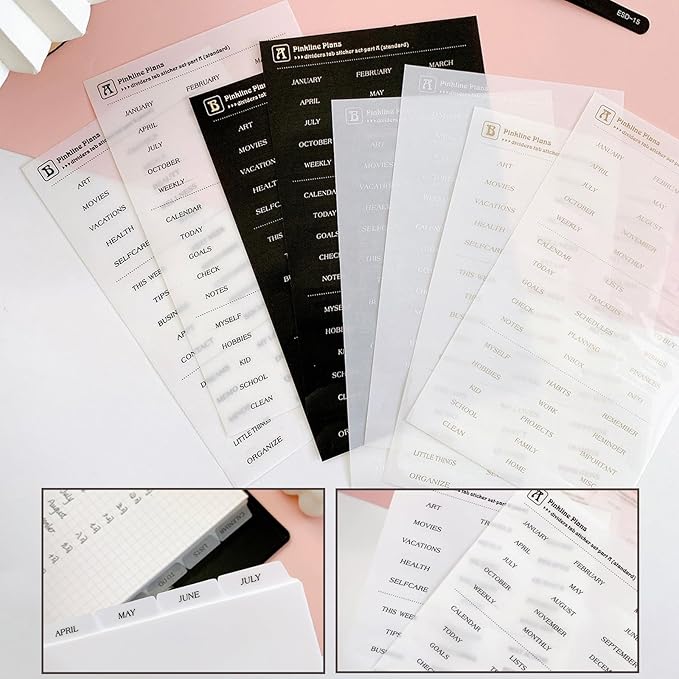 DY.2ten Black Binder Dividers for 6-Holes Ring Binder, 1/6 Cut Tabs, A6 Size, Sturdy Plastic Dividers with 6 Tabs for School Office Home, 2 Sets, 12 Dividers, 2 Tab Stickers.