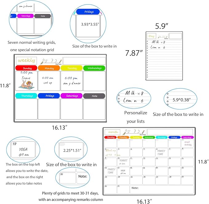 Magnetic Dry Erase Calendar for Refrigerator，Fridge Calendar Magnet Combo - Ideal for Dry Erase, Magnetic Calendar, and Home Decor, White