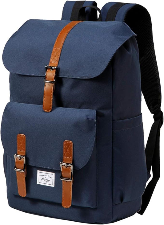 Kasqo Backpack for Men and Women, 15.6 Inch Laptop Backpack Large Capacity Water Resistant Drawstring Flap Bag College, Blue