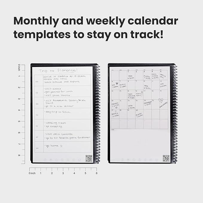 Rocketbook Fusion Reusable Undated Productivity Planner, Executive Size 6x8.8, Black - Goals, Monthly and Weekly Calendar, Daily To-do List, Lined and Dotted Notes Pages (Pack of 50)