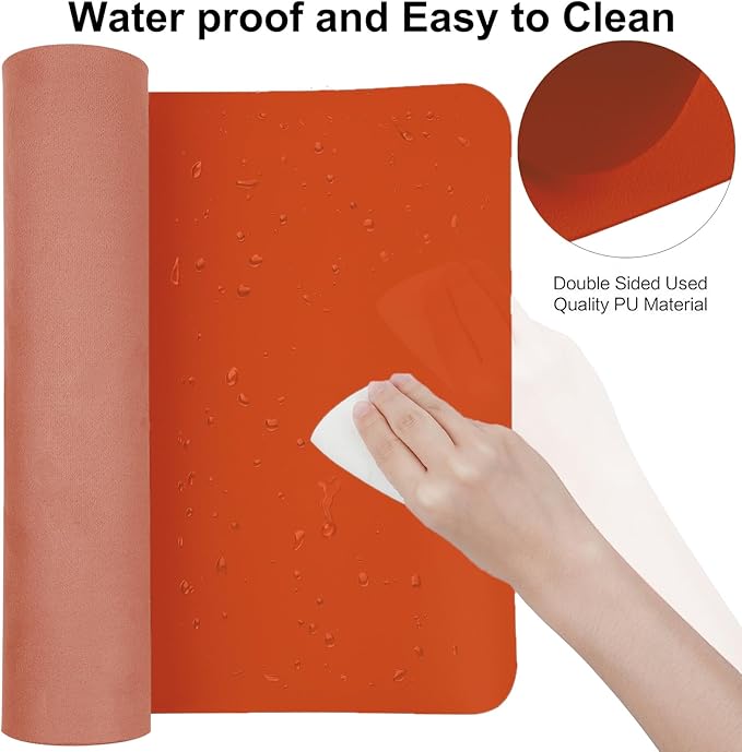 Boutilon Leather Desk Pad 47"x 24" Non-Slip Mouse Pad,Business Desk Pad,Extended Table Protector for Keyboard and Mouse,Desk Writing Pad for Office Home Working Decor (XXXL-Orange H)
