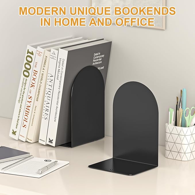 Bookends 3 Pairs, Metal Round Book Ends, Bookends for Shelves, Book Ends for Desk, Book End to Hold Books, Book Stopper, Black Bookend for Home Office