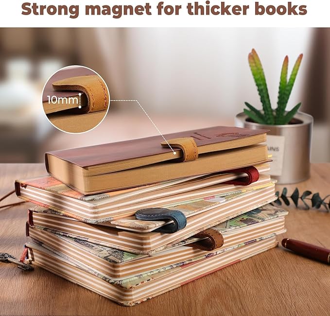 Personalized Magnetic Leather Bookmark, 26 Letters Custom Leather Bookmarks, Handmade, Leather Magnetic Bookmark for Book Lovers Readers Women Kid(Dark Yellow，J）