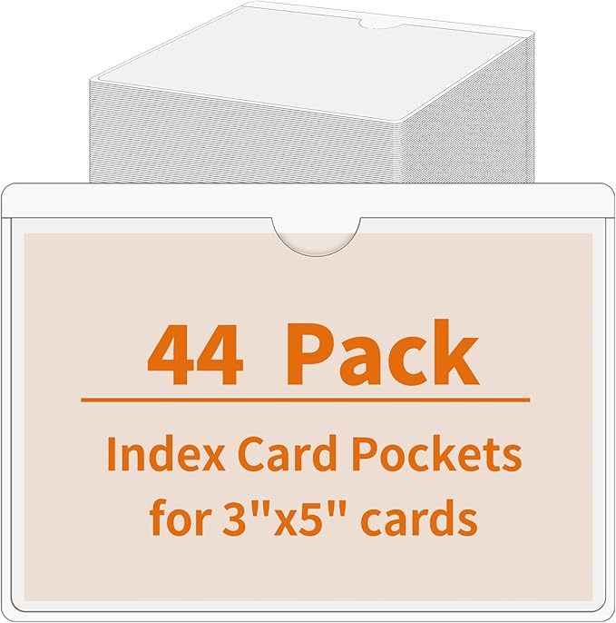 44 Pack Adhesive Pockets, Bin Labels for Storage Bins, Clear Label Holder, Index Card Holder 3x5 Inch, Plastic Storage Tote Labels for Organizing Bins Box Drawer