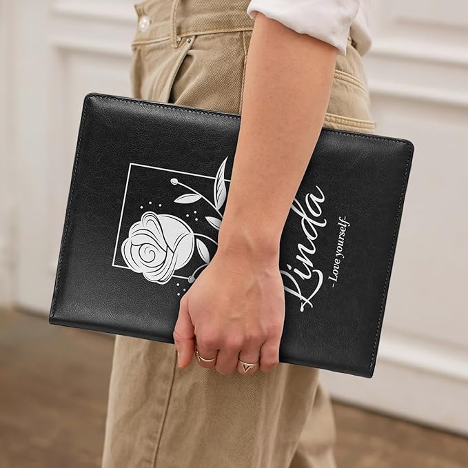 Personalized Padfolio - Customized Leather Portfolio with Logo or Text - Professional Business Portfolio with A4/US Letter Writing Pad Holder for Resumes and Interviews, Pink