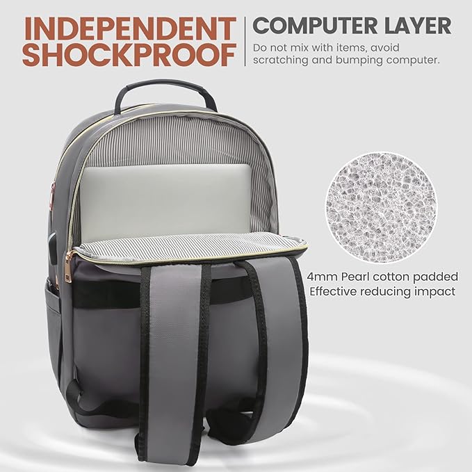 LOVEVOOK Laptop Backpack for Women 15.6 inch,Cute Womens Travel Purse,Professional Computer Bag,Waterproof Work Business College Teacher Bag Carry on with USB Port,Purple Gray