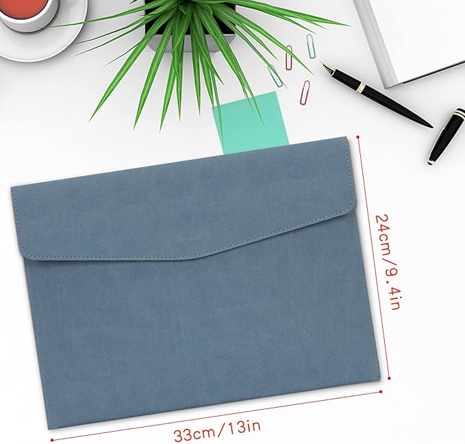 Toplive Document File Folder, Waterproof Thin PU Leather A4 Envelope Folder File Document Organizer Storage Case, Filing Envelope Folder with Magnetic Closure, Blue