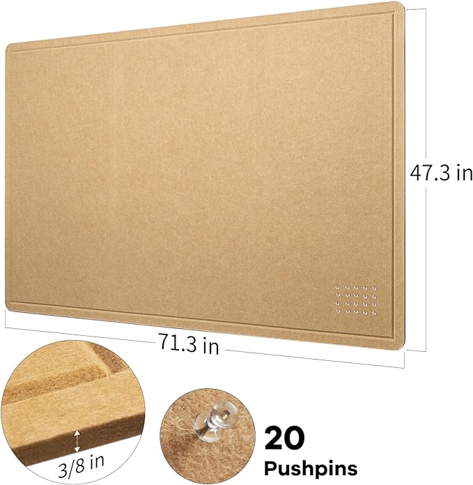 Large Bulletin Board - 72 x 48 Inches, Decorative Felt Pin Board for Wall - 6' x 4' Foldable Photo Display Board with Self-Adhesive Tape, Includes 20 Push Pins - Ginger Yellow