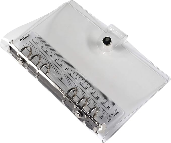 Ancicraft A6 Binder 6 Ring Cover Clean Transparent Soft PVC for Refillable Notebook Shell with Snap Closure and 1 Ruler 4.9x7.7inch