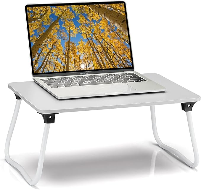 Ruxury Foldable Lap Desk Laptop Stand Bed Desk Table Tray, Breakfast Serving Tray, Portable & Lightweight Mini Table, Lap Tablet Desk for Sofa Couch Floor - White