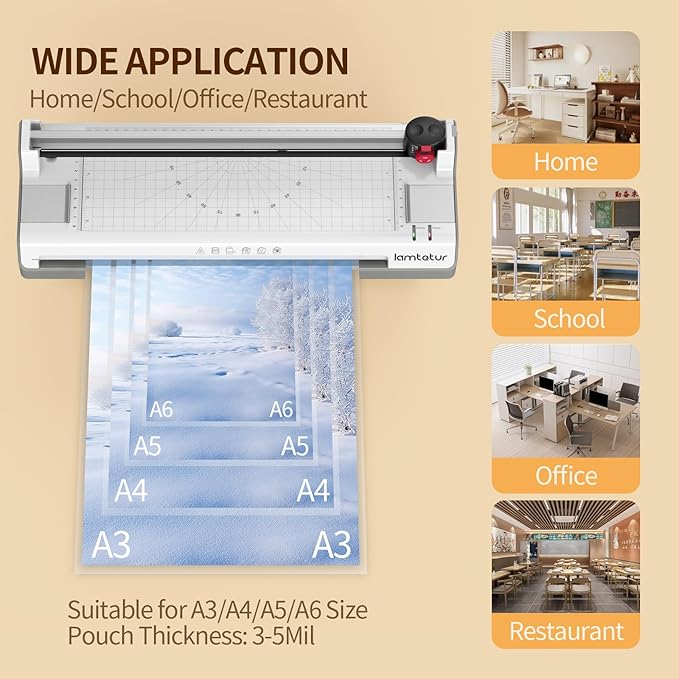 Laminator Machine 11X17 with 70 Letter Size Laminating Sheets for A3/A4/A6, 13Inch Wide Thermal Hot&Cold Lamination laminated 3-5mil for Office Home School Teacher Use,With Paper Cutter,Corner Rounder