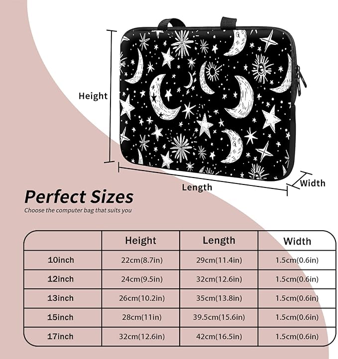 Laptop Sleeve Case Bag 13 inch, Moons Stars Slim Carrying Case Durable Handbag Travel Laptop Bag for 13 inch MacBook Air M3/M2/Pro M2/ 13" iPad Pro/Air M4/M2 2024