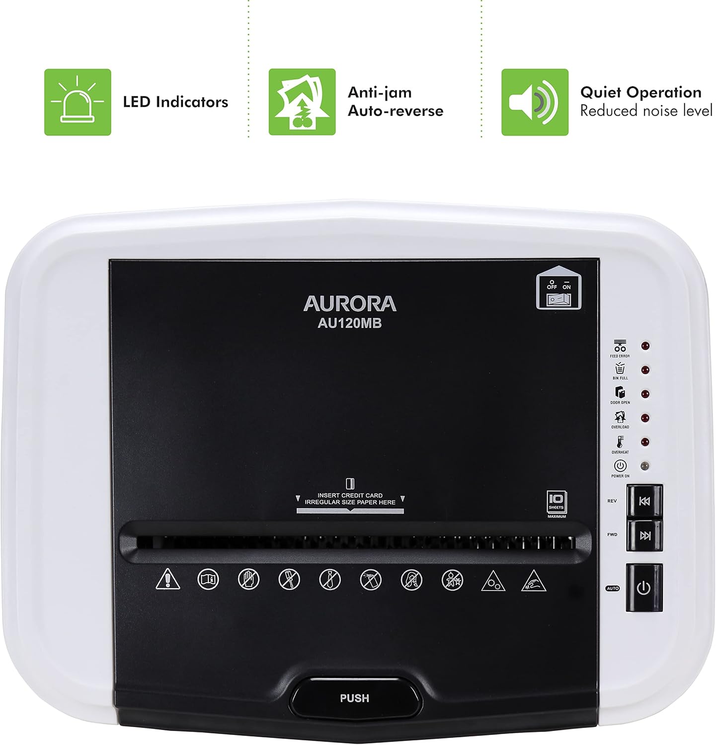 Aurora AU120MB 120-Sheet Auto Feed High Security Micro-Cut Paper Shredder / 30 Minutes (White/Black)